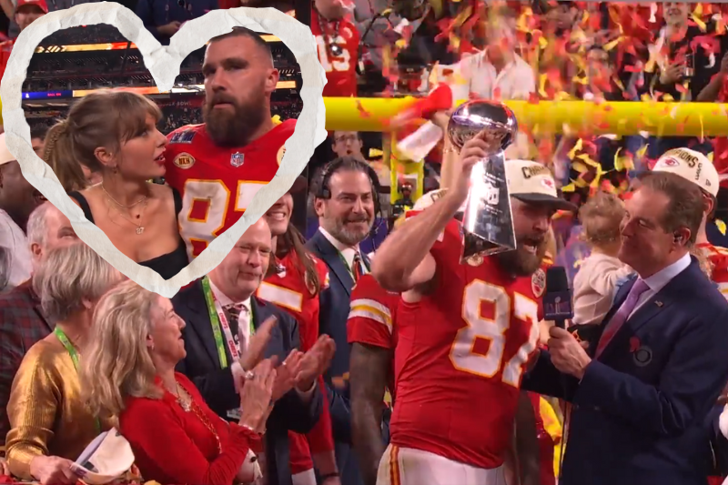 Taylor Swift celebrando la victoria de su novio, el ala cerrada de los Chiefs de Kansas City en el Super Bowl LVIII. (Fotos: Capturas de pantalla 'X' NFL)