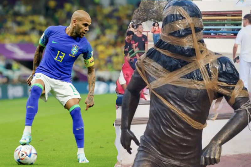 Habitantes de Juazeiro, Bahía piden retirar estatua de Dani Alves tras conocer su condena.(Fotos: 'X' BarcaTimes)