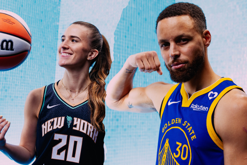 Sabrina Ionescu en contra de Steph Curry en el All-Star Game 2024 de la NBA. (Fotos: 'X' #NBAALLStar)