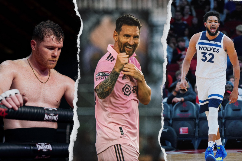 Saúl 'Canelo' Álvarez, Lionel Messi y Karl Anthony-Twons dentro del 'Top 100' de los atletas mejores pagagos del 2023. (Fotos: 'X' Canelo Alvarez, Inter Miami CF y Karl-Anthony Towns)