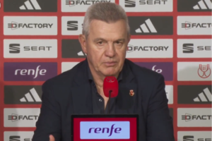 Javier 'El Vasco' Aguirre en rueda de prensa ´posterior a perder la final de la Copa del Rey con el R.C.D. Mallorca. (Foto: Captura de pantalla 'X' RFEF)