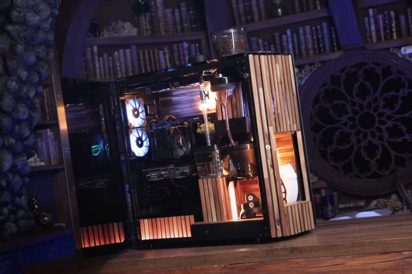 un PC gaming con cafetera superautomática integrada
