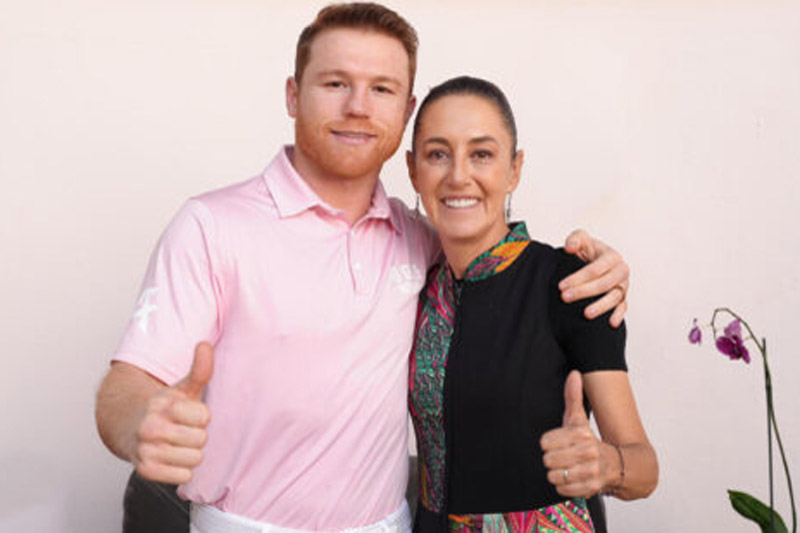 Saúl Canelo Álvarez y Claudia Sheinbaum, la candidata presidencial de Movimiento de Regeneración Nacional (Morena)