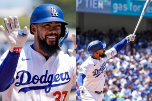 Teoscar Hernández con Los Angeles Dodgers en la victoria ante los San Diego Padres. (Fotos: 'Instagram' @dodgers / @elchino242)