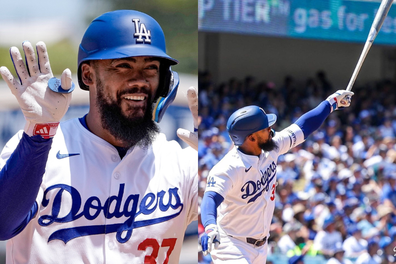 Teoscar Hernández con Los Angeles Dodgers en la victoria ante los San Diego Padres. (Fotos: 'Instagram' @dodgers / @elchino242)