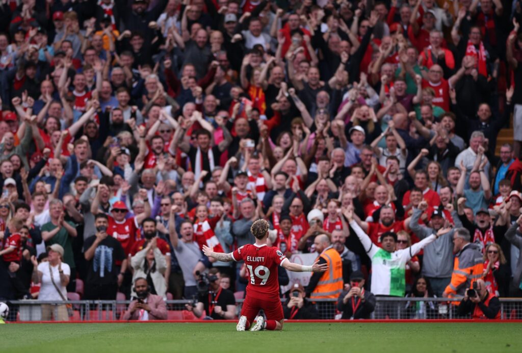 Elliott, tras marcar el 4-0. EFE/EPA/ADAM VAUGHAN.
