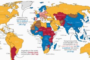 Los países que más y menos carne consumen en el mundo, ilustrados en un detallado mapa