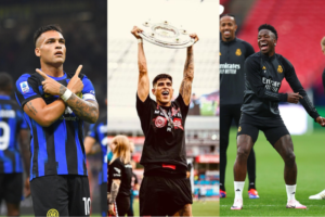 Top 10 mejores latinos en el fútbol europeo esta temporada 2023/24. (Fotos: 'X' Inter Milan/ Bayer Leverkussen/ Vinicius Jr.)
