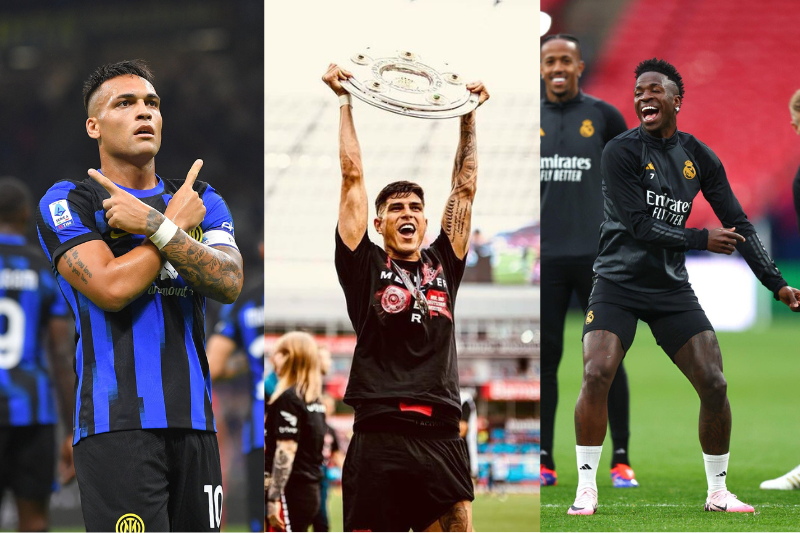 Top 10 mejores latinos en el fútbol europeo esta temporada 2023/24. (Fotos: 'X' Inter Milan/ Bayer Leverkussen/ Vinicius Jr.)