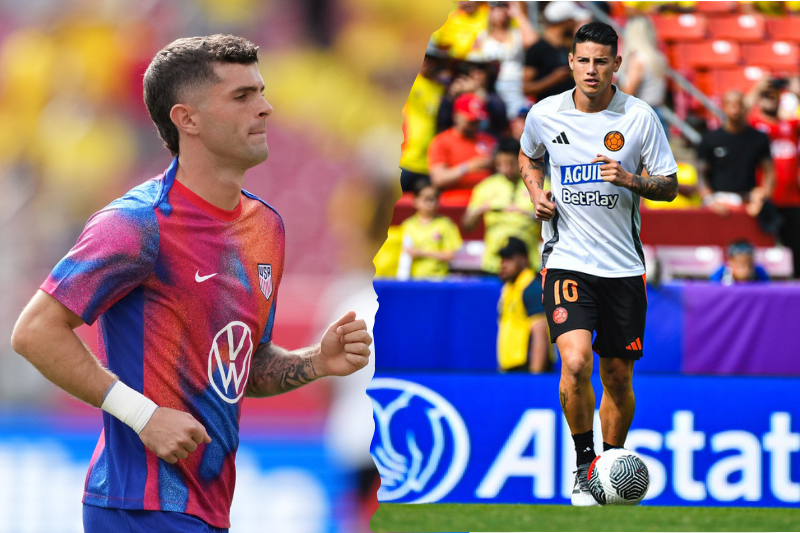 Christian Pulisic con Estados Unidos y James Rodríguez con Colombia. (Fotos: 'X' U.S. Soccer Men's National Team / Selección Colombia)