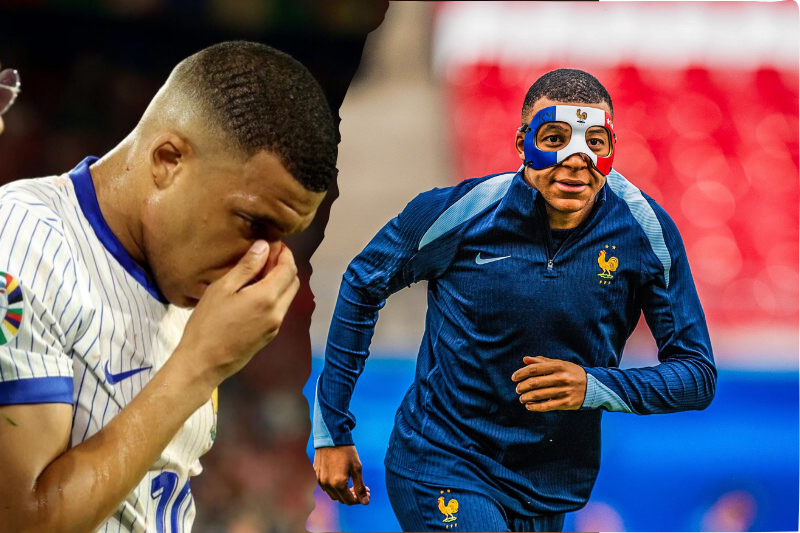 Kylian Mbappé entrena con la Selección de Francia con su nueva máscara. (Fotos: EFE / 'Captura de pantalla X' Fabrizio Romano)