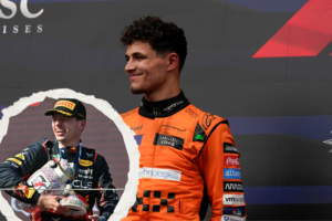 Norris rinde homenaje al trofeo roto de Verstappen con casco especial