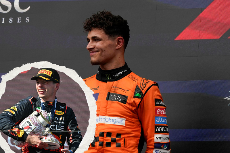 Norris rinde homenaje al trofeo roto de Verstappen con casco especial