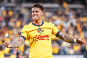 Brian Rodríguez con el América ante el Colorado Rapids en la Leagues Cup. (Foto X @LigaBBVAMX)