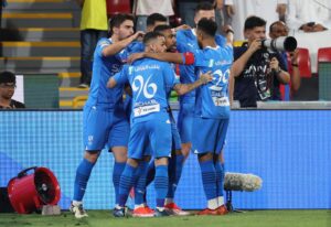 Malcom celebra un gol del Al Hilal con sus compañeros. EFE/EPA/ALI HAIDER