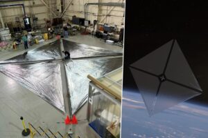 la NASA desplegó una vela solar de 80 metros cuadrados para navegar sin combustible