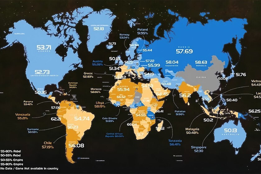 Los países que apoyarían al Imperio o a los Rebeldes en 'Star Wars', reunidos en un ilustrativo mapa