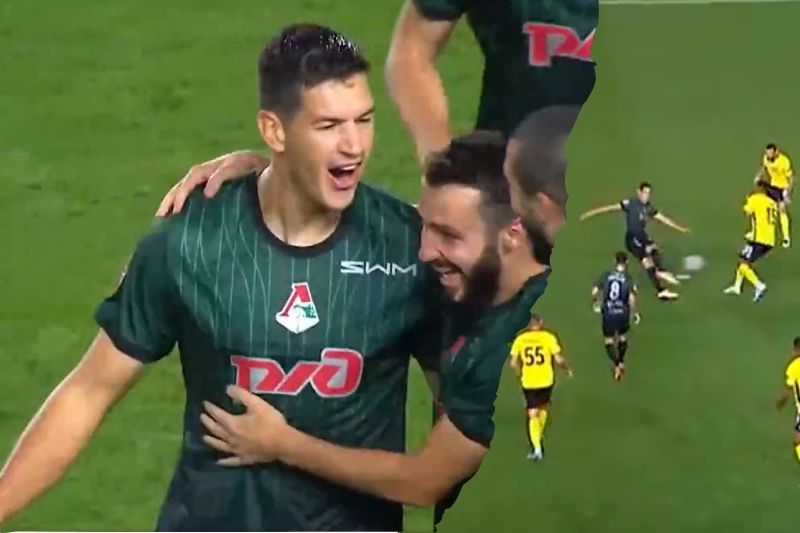 César Montes en su estreno como goleador en Rusia con el Lokomotiv de Moscú. (Foto: Captura de pantalla transmisión del partido)
