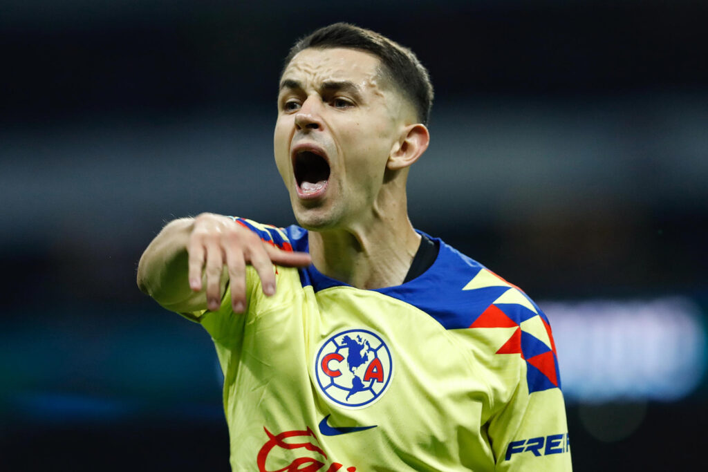 Álvaro Fidalgo del América reacciona ante Pachuca. Imagen de archivo. EFE/ Sáshenka Gutiérrez