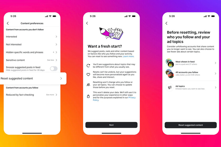 Si el algoritmo de Instagram no te gusta, tienes una nueva opción: resetearlo