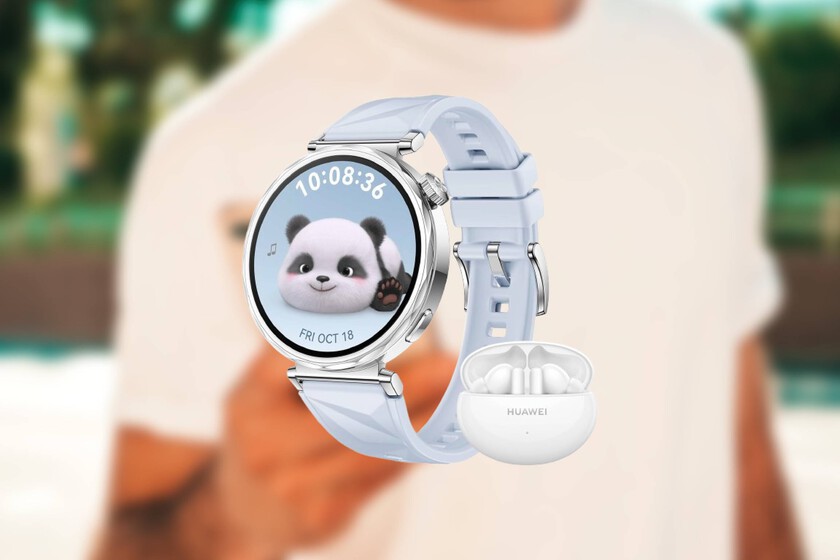 un reloj con batería de larga duración y auriculares inalámbricos