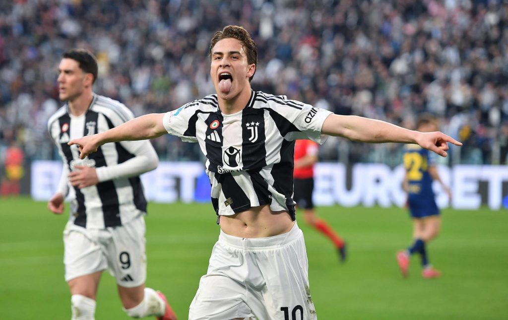 JUVENTUS (Italy), 29/03/2025.- Juventus's Kenan Yldiz celebrates scoring the 1-0 opening goal during the Italian Serie A soccer match between Juventus FC and CFC Genoa, in Juventus, Italy, 29 March 2025. (Italia, Génova) EFE/EPA/Alessandro Di Marco