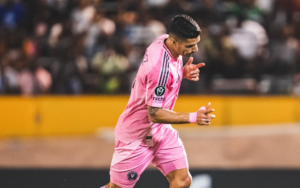 Suárez celebrando su gol ante Cavalier. / X: @InterMiamiCF